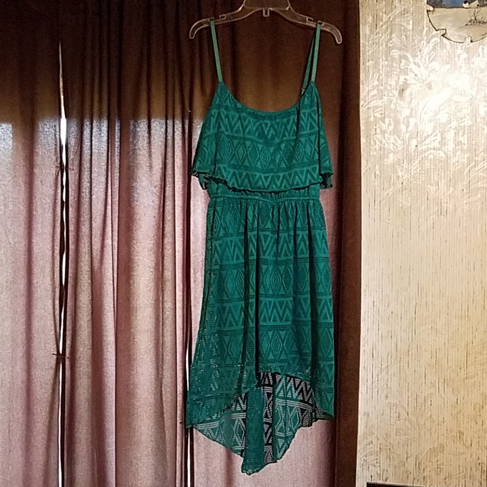 High low teal dress